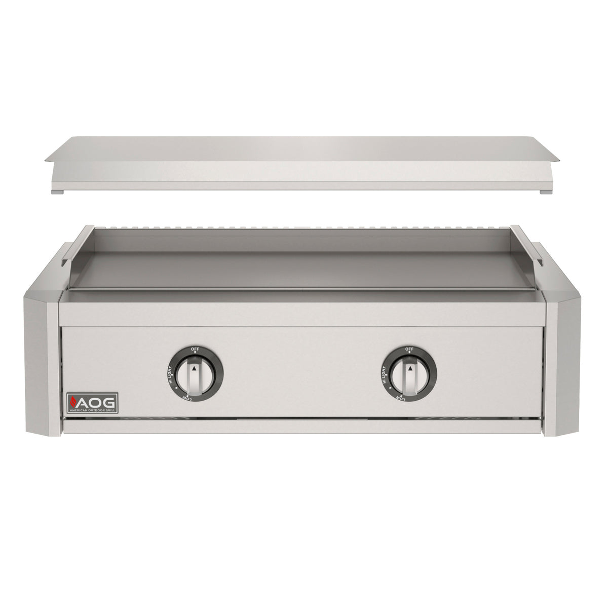 AOG 30" T-Series built-in griddle with cover open