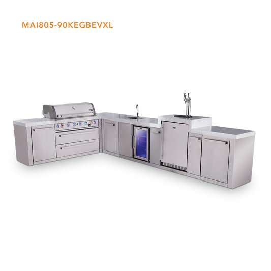 Mont Alpi Original Series L-Shaped Outdoor Grill – L (90° Corner) + Extra Storage Cabinet · Kegerator + Beverage Center
