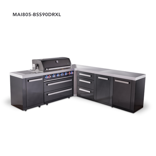Mont Alpi Black Series L-Shaped Outdoor Grill – L (90° Corner) + Drawer + Extra Storage Cabinets · Standard