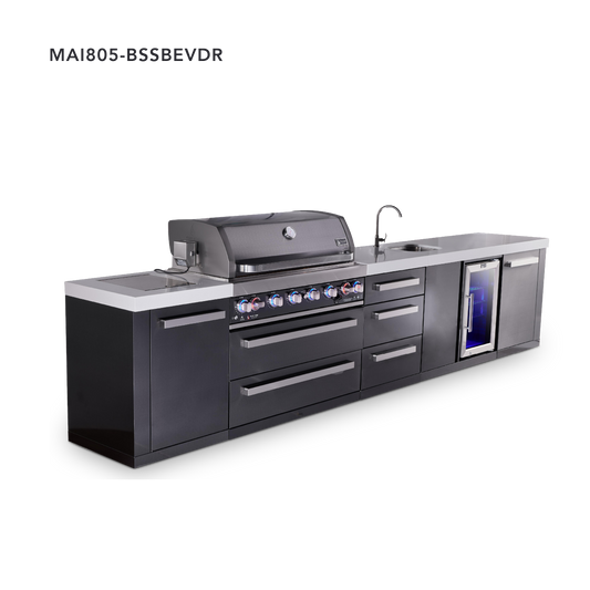 Mont Alpi Black Series Outdoor Grill – Straight + Drawer Cabinet · Beverage Center