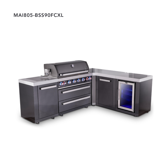 Mont Alpi Black Series L-Shaped Outdoor Grill – L (90° Corner) + Extra Storage Cabinet · Fridge Cabinet