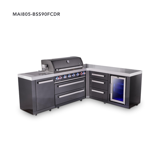 Mont Alpi Black Series L-Shaped Outdoor Grill – L (90° Corner) + Drawer Cabinet · Fridge Cabinet