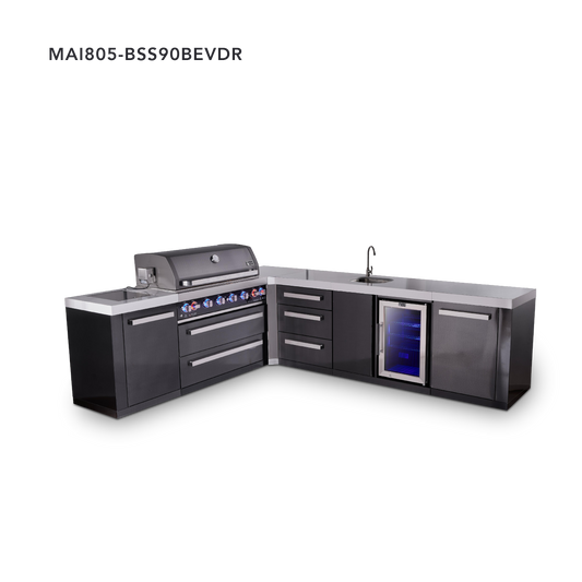 Mont Alpi Black Series L-Shaped Outdoor Grill – L (90° Corner) + Drawer Cabinet · Beverage Center