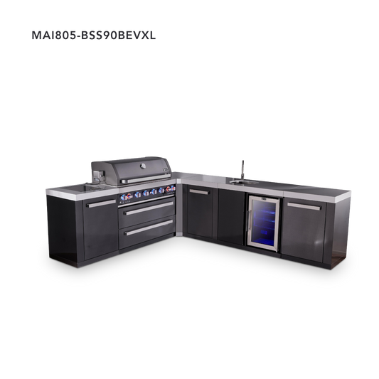Mont Alpi Black Series L-Shaped Outdoor Grill – L (90° Corner) + Extra Storage Cabinet · Beverage Center