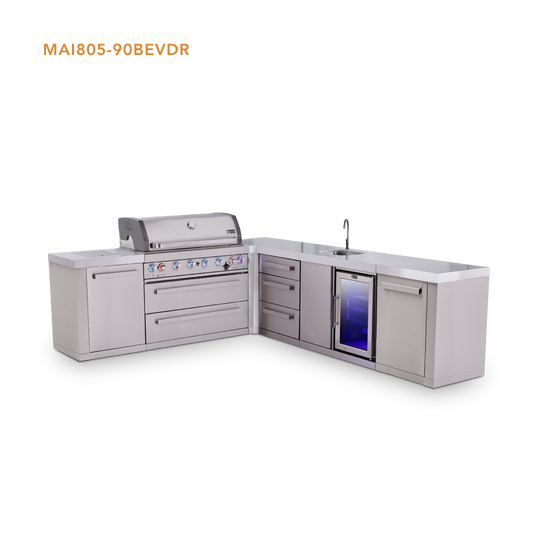 Mont Alpi Original Series L-Shaped Outdoor Grill – L (90° Corner) + Drawer Cabinet · Beverage Center
