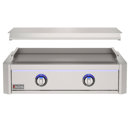 AOG 30" L-Series built-in griddle with cover open